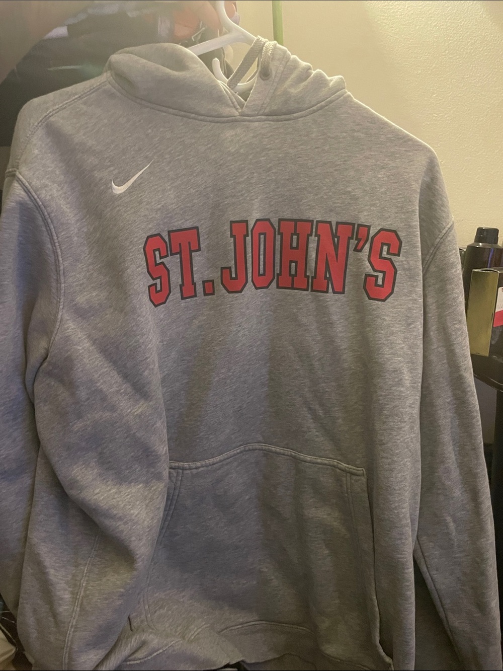 Nike Gray Hoodie with Red "ST. JOHN'S" Chest Logo